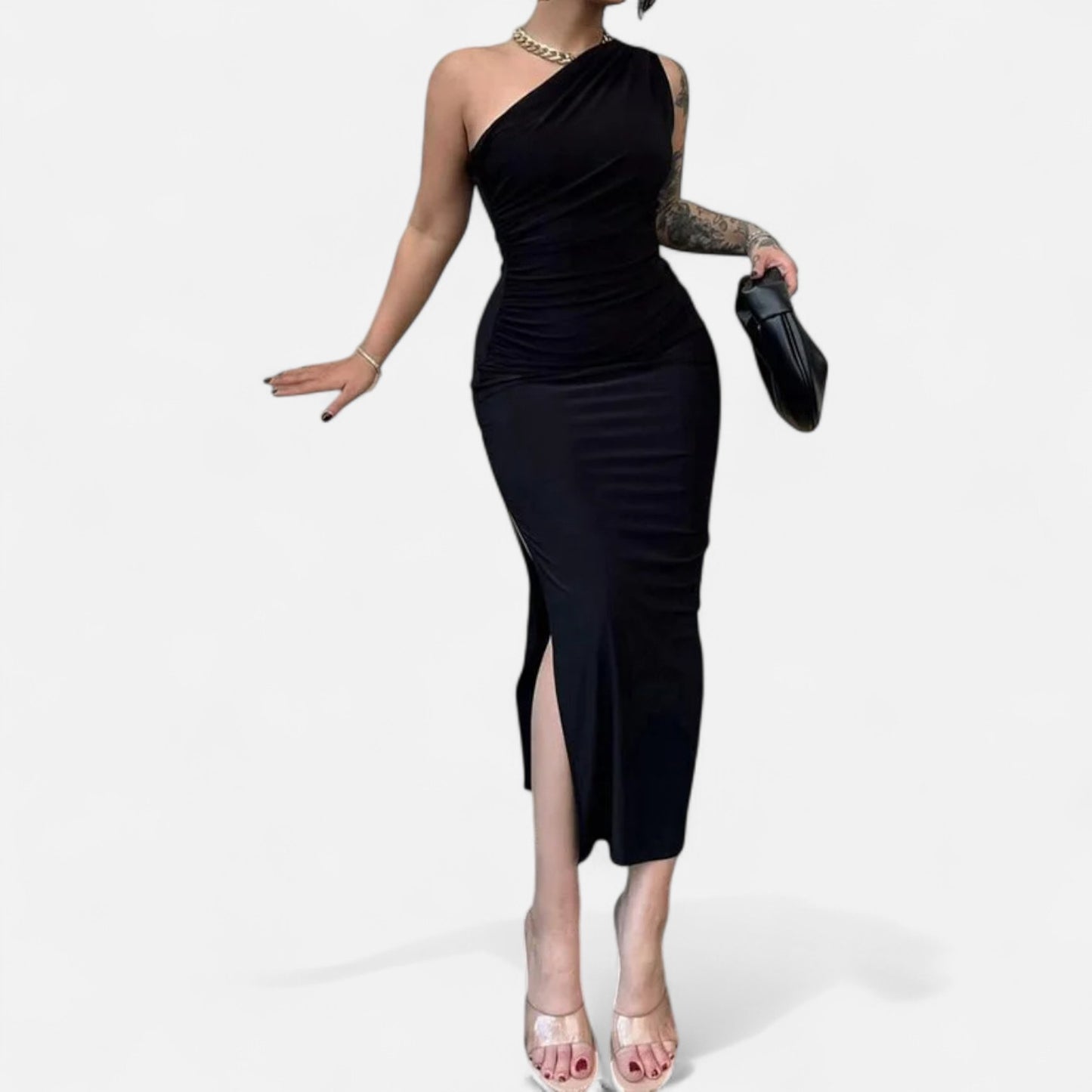 Masimon | Women's Maxi Dress – Irregular Ruched Design, Elegant Luxury for Party & Club