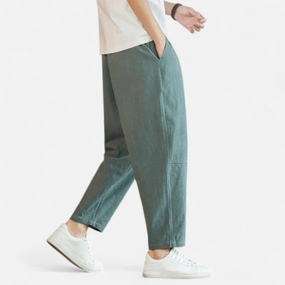 Masimon | Men’s Loosely-Fitted Cotton‑Linen Casual Trousers – Breathable Straight-Leg with Elastic Waist