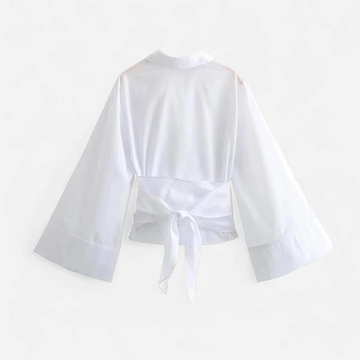 Masimon | Women’s Long‑Sleeve Kimono‑Style Blouse – Soft Breathable Fabric with Bow‑Tie Collar & Front Buttons