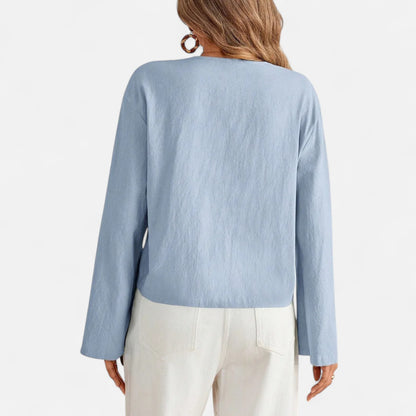 Masimon | Women’s Long‑Sleeve Bow‑Tie V‑Neck Blouse – Lightweight Breathable Fabric, Effortless Elegance