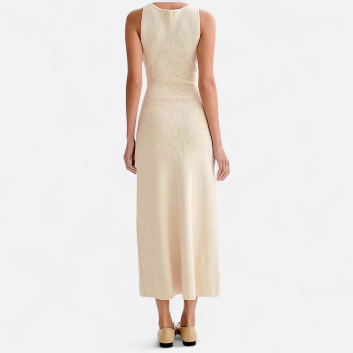 Masimon | Women’s Long Knitted Maxi Dress with Round Neck – Sleeveless Fine Knit with Faux Pockets