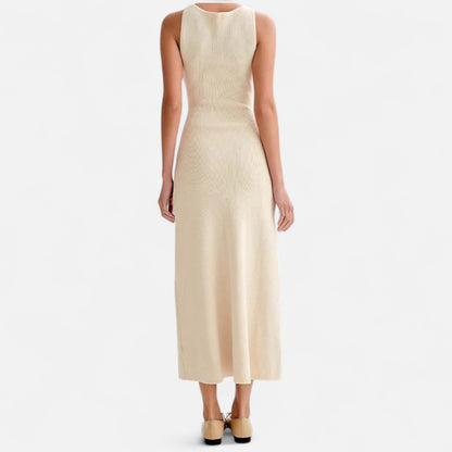 Masimon | Women’s Long Knitted Maxi Dress with Round Neck – Sleeveless Fine Knit with Faux Pockets