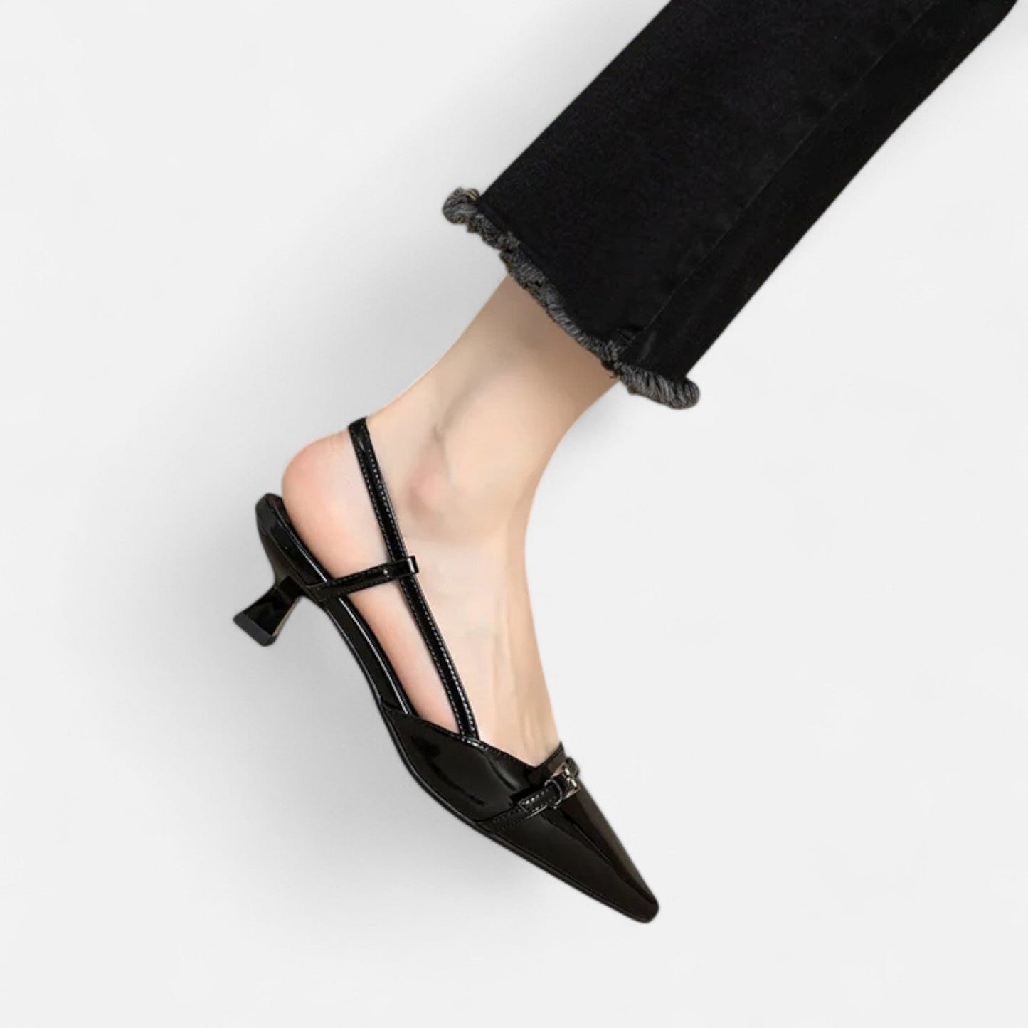 Masimon | Women’s Mid‑Heel White Slingback Sandals – Patent-Leather Elegance with Ankle Strap