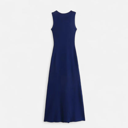 Masimon | Women’s Long Knitted Maxi Dress with Round Neck – Sleeveless Fine Knit with Faux Pockets