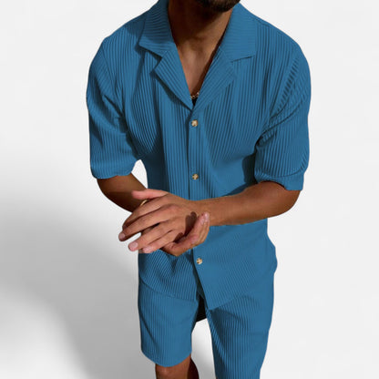 Masimon | Men’s Solid Corduroy Short‑Sleeve Shirt & Shorts Set – Stretch Casual Outfit
