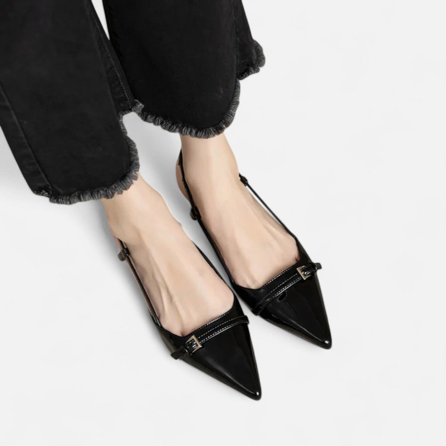 Masimon | Women’s Mid‑Heel White Slingback Sandals – Patent-Leather Elegance with Ankle Strap