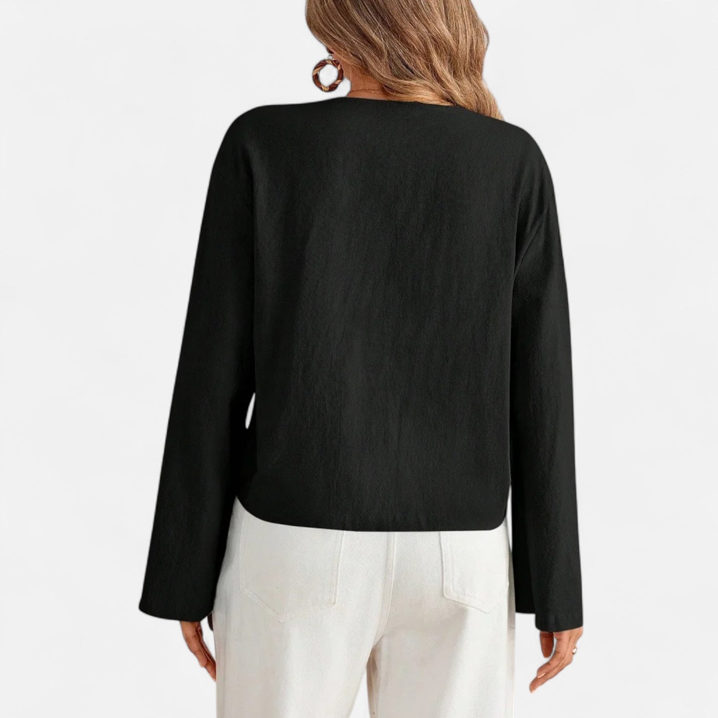 Masimon | Women’s Long‑Sleeve Bow‑Tie V‑Neck Blouse – Lightweight Breathable Fabric, Effortless Elegance