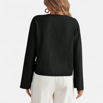 Masimon | Women’s Long‑Sleeve Bow‑Tie V‑Neck Blouse – Lightweight Breathable Fabric, Effortless Elegance