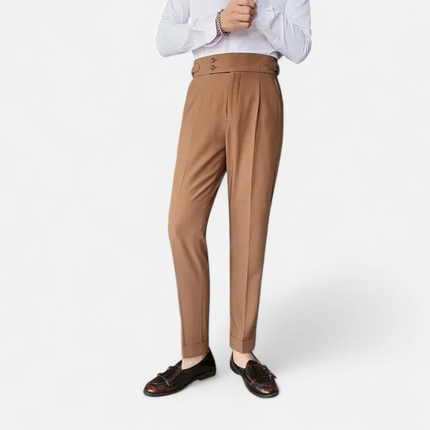 Masimon | Men’s Slim-Fit Single-Pleat Business Casual Trousers – Classic Parisian Style with Button Closure