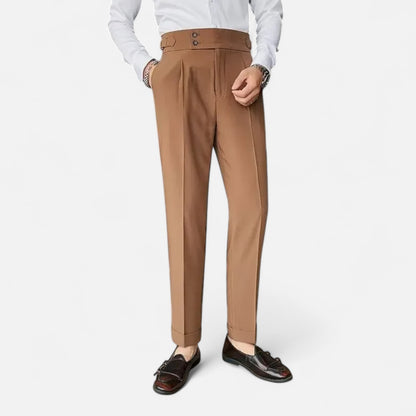 Masimon | Men’s Slim-Fit Single-Pleat Business Casual Trousers – Classic Parisian Style with Button Closure