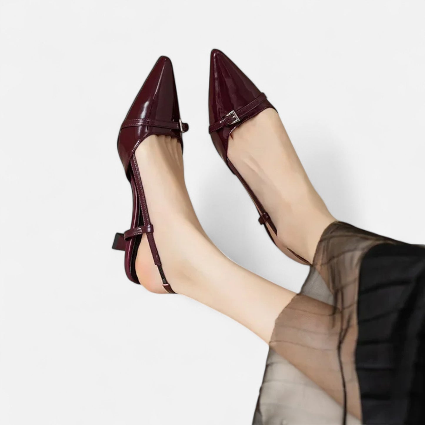 Masimon | Women’s Mid‑Heel White Slingback Sandals – Patent-Leather Elegance with Ankle Strap