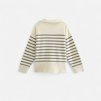 Masimon | Women’s Zip-Up Sweater – Vintage Stripe Elegance