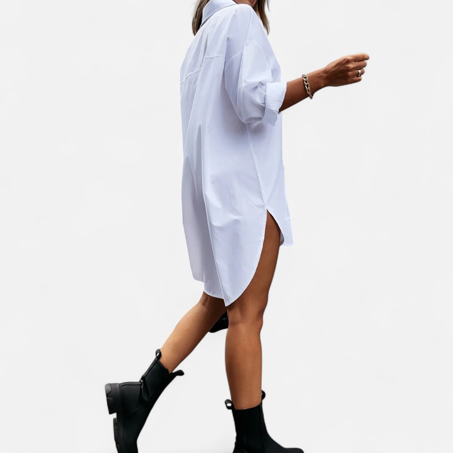 Masimon | Women’s Long‑Sleeve Shirt Dress – Soft Breathable Fabric with Turn‑Down Collar & Front Buttons