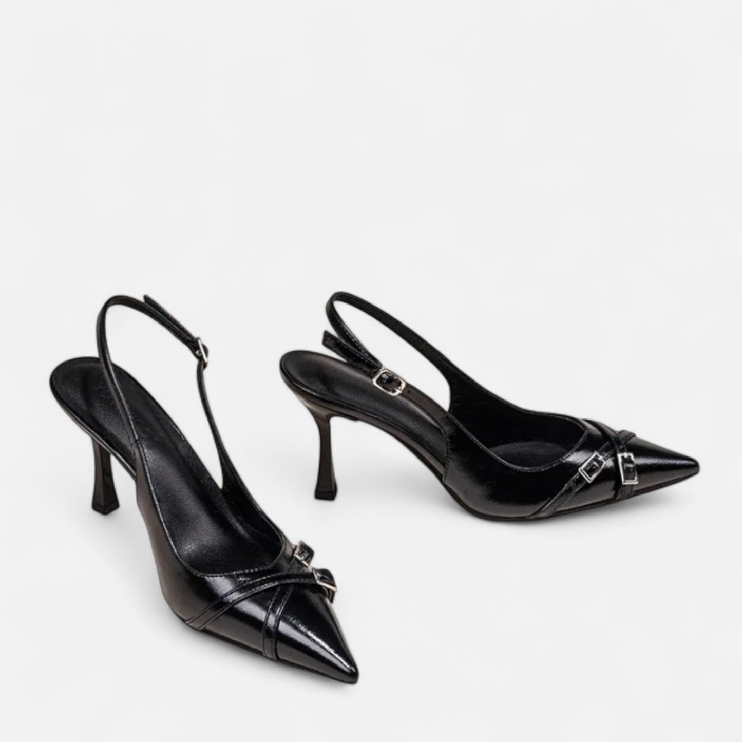 Masimon | Women’s Patent-Black Buckled Stilettos – Sleek High-Heel Elegance for Evening Affairs