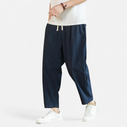 Masimon | Men’s Loosely-Fitted Cotton‑Linen Casual Trousers – Breathable Straight-Leg with Elastic Waist