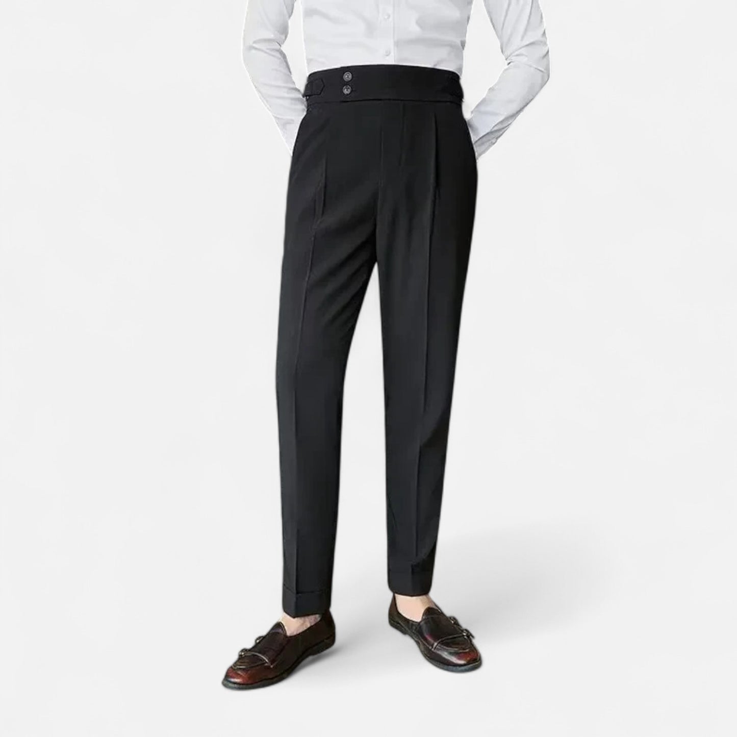 Masimon | Men’s Slim-Fit Single-Pleat Business Casual Trousers – Classic Parisian Style with Button Closure