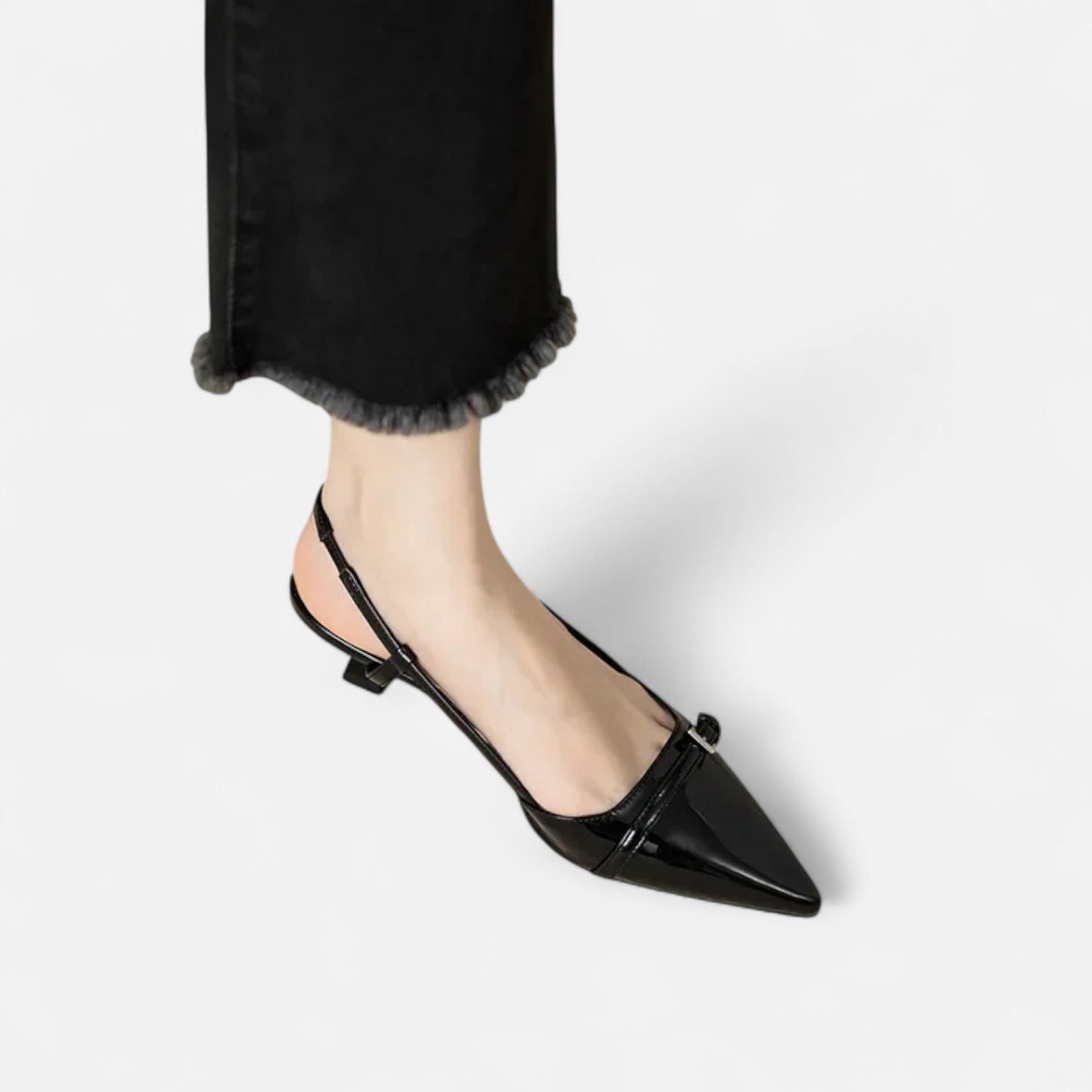 Masimon | Women’s Mid‑Heel White Slingback Sandals – Patent-Leather Elegance with Ankle Strap