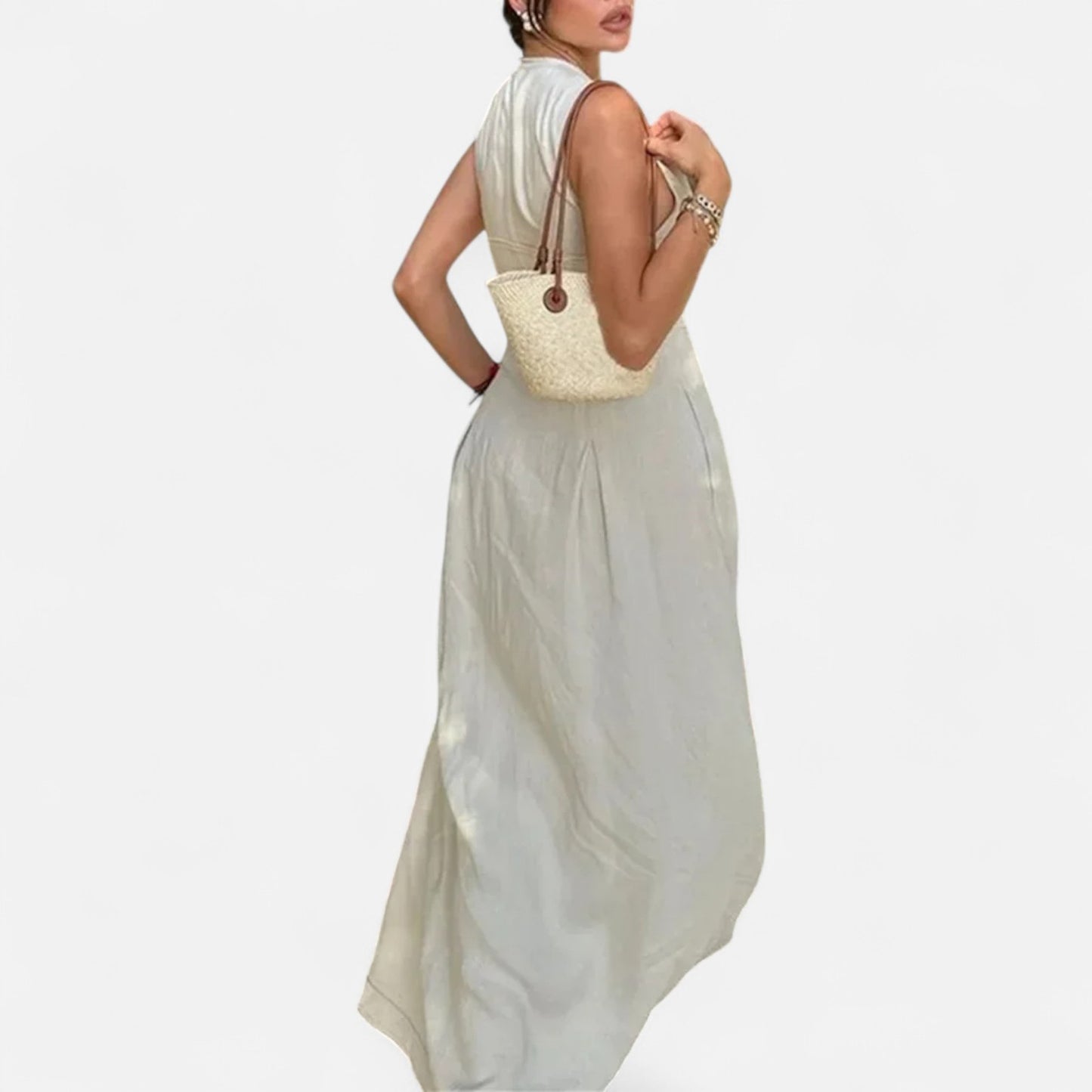 Masimon | Women’s Pleated Zipped Midi Dress – Sleeveless Bodycon Summer Party Dress