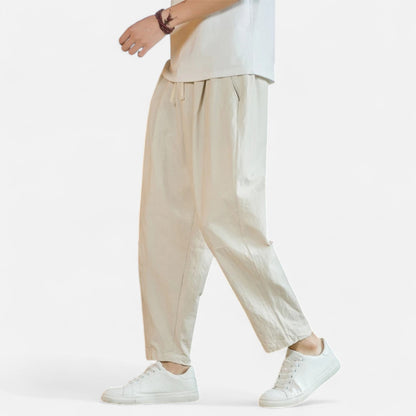 Masimon | Men’s Loosely-Fitted Cotton‑Linen Casual Trousers – Breathable Straight-Leg with Elastic Waist