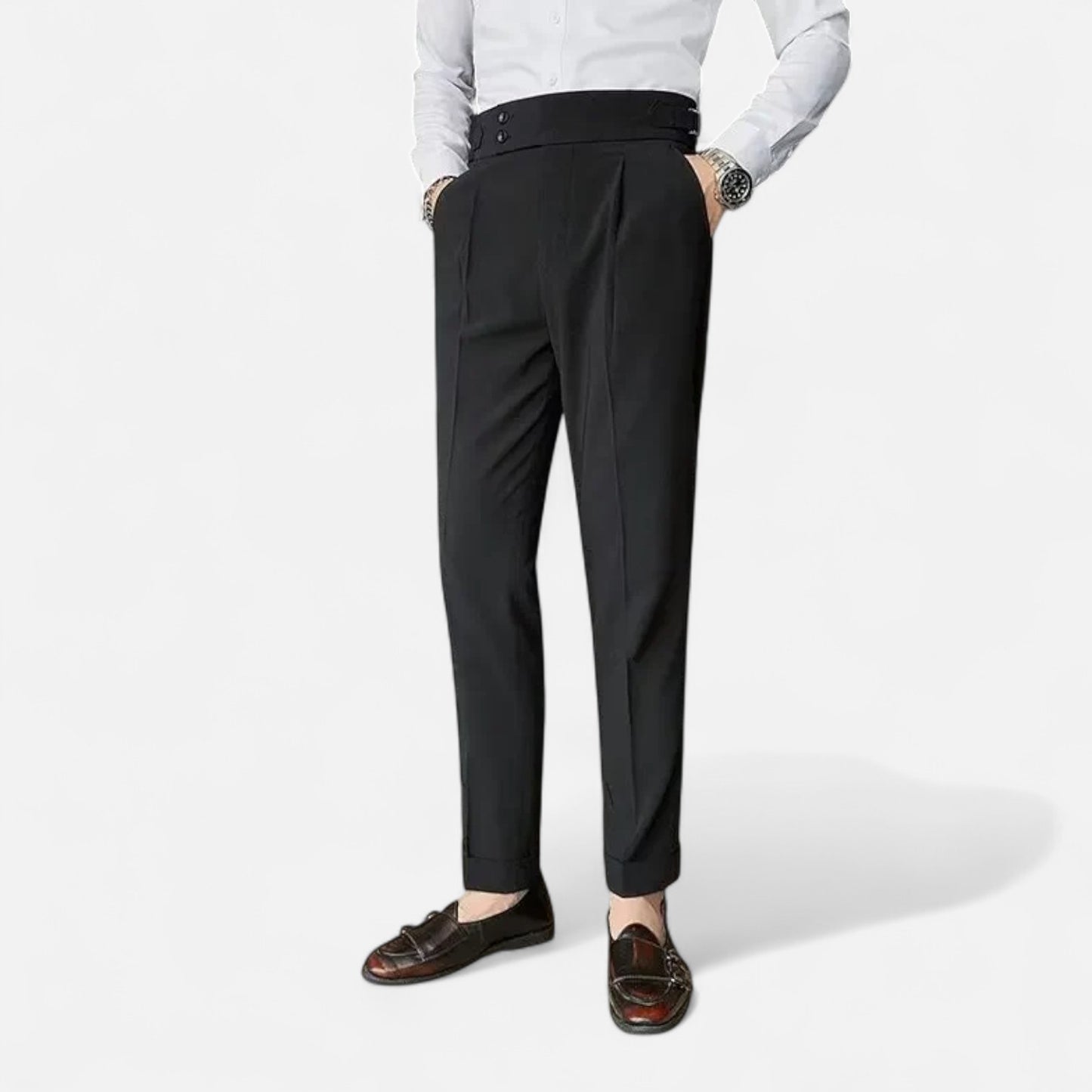 Masimon | Men’s Slim-Fit Single-Pleat Business Casual Trousers – Classic Parisian Style with Button Closure