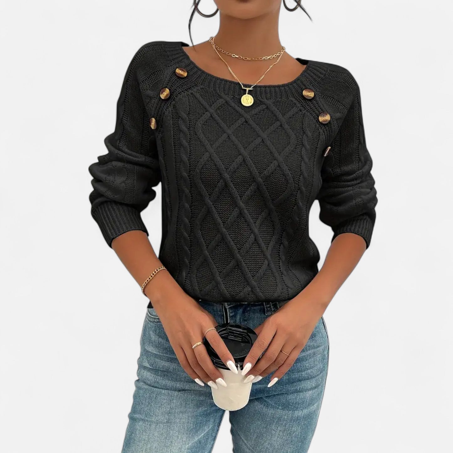 Masimon | Women’s Sweater – Square Neck Cable Knit Elegance