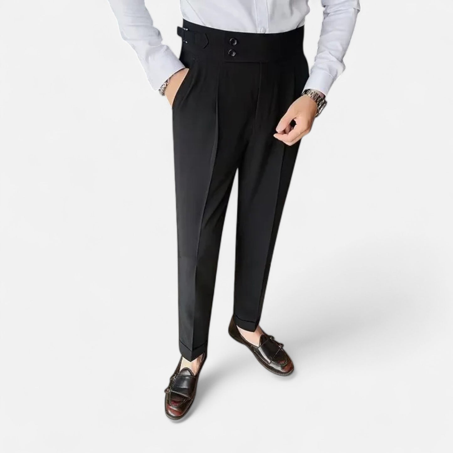 Masimon | Men’s Slim-Fit Single-Pleat Business Casual Trousers – Classic Parisian Style with Button Closure