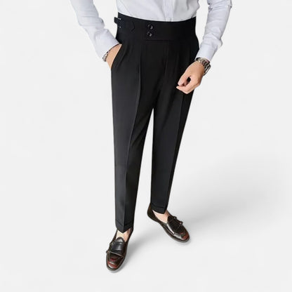 Masimon | Men’s Slim-Fit Single-Pleat Business Casual Trousers – Classic Parisian Style with Button Closure
