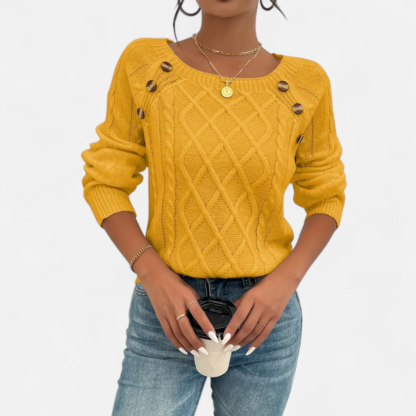 Masimon | Women’s Sweater – Square Neck Cable Knit Elegance