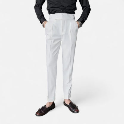 Masimon | Men’s Slim-Fit Single-Pleat Business Casual Trousers – Classic Parisian Style with Button Closure