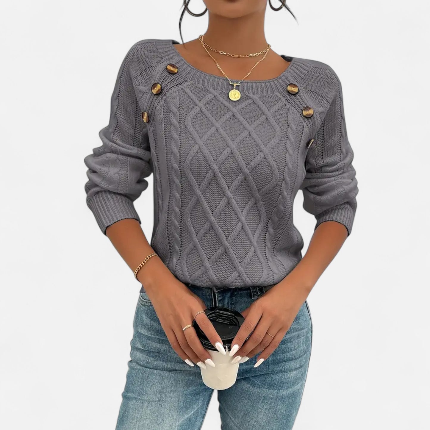 Masimon | Women’s Sweater – Square Neck Cable Knit Elegance