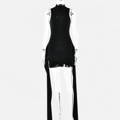 Masimon | Women's Mini-Sleeve Dress with High Neck – Elegant Ruched Design