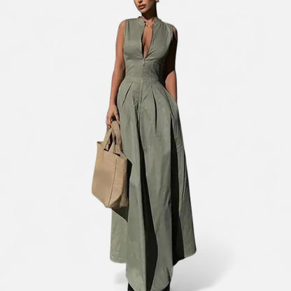 Masimon | Women’s Pleated Zipped Midi Dress – Sleeveless Bodycon Summer Party Dress