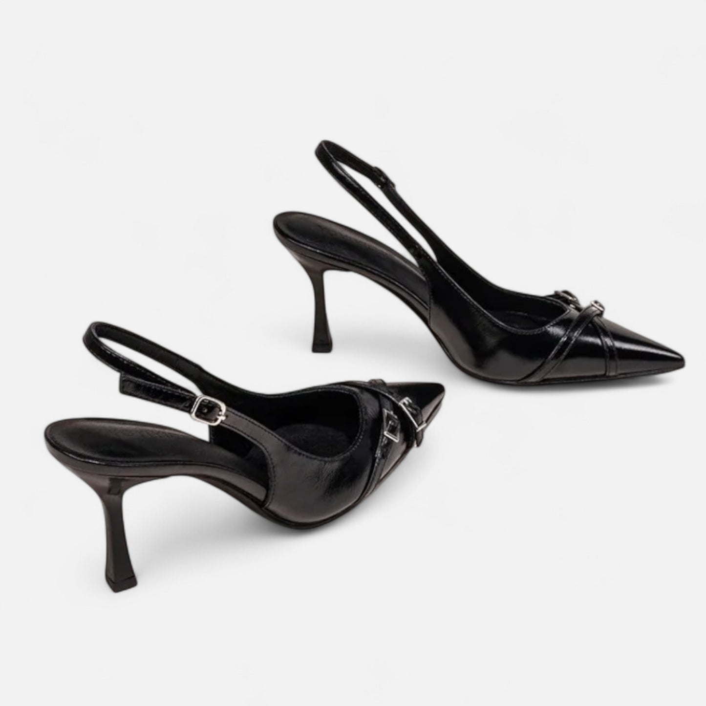 Masimon | Women’s Patent-Black Buckled Stilettos – Sleek High-Heel Elegance for Evening Affairs
