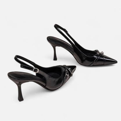 Masimon | Women’s Patent-Black Buckled Stilettos – Sleek High-Heel Elegance for Evening Affairs