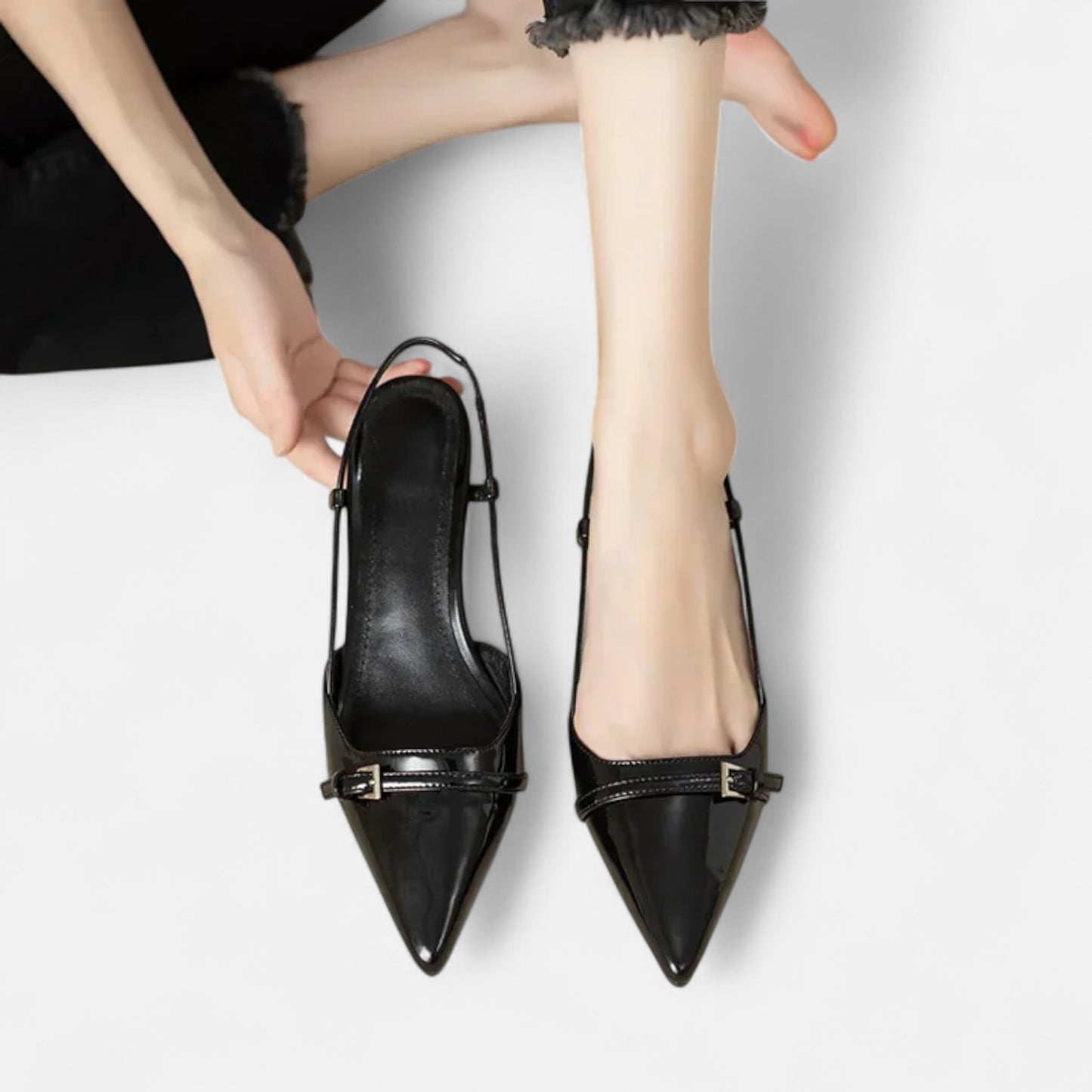 Masimon | Women’s Mid‑Heel White Slingback Sandals – Patent-Leather Elegance with Ankle Strap