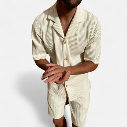 Masimon | Men’s Solid Corduroy Short‑Sleeve Shirt & Shorts Set – Stretch Casual Outfit
