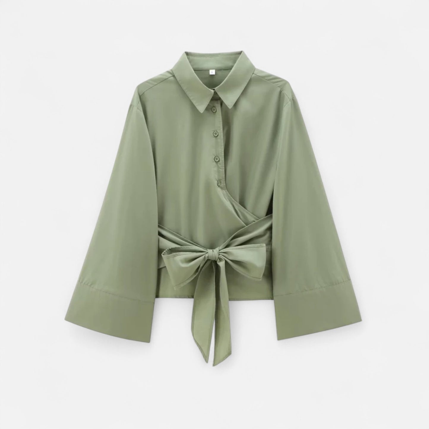 Masimon | Women’s Long‑Sleeve Kimono‑Style Blouse – Soft Breathable Fabric with Bow‑Tie Collar & Front Buttons