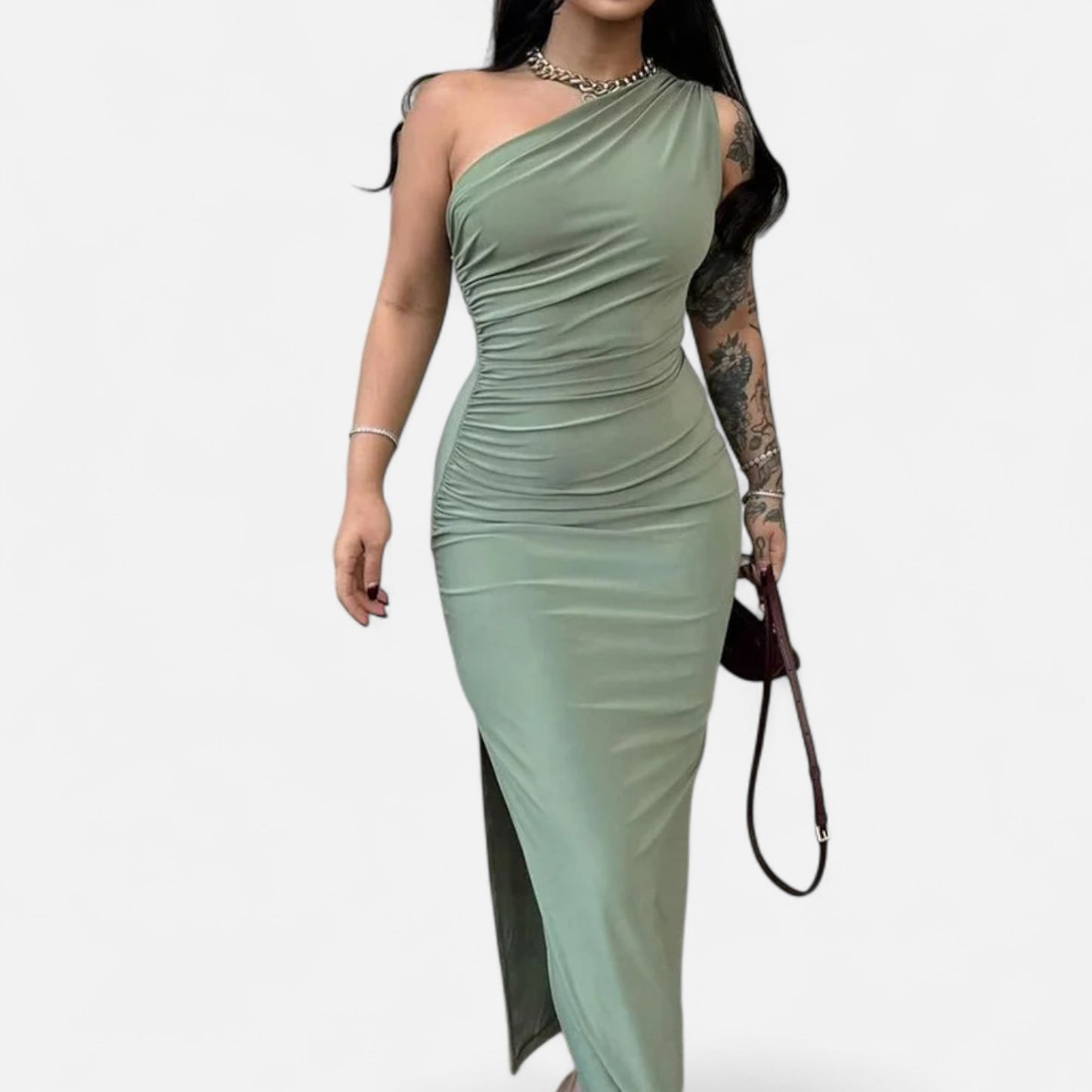Masimon | Women's Maxi Dress – Irregular Ruched Design, Elegant Luxury for Party & Club