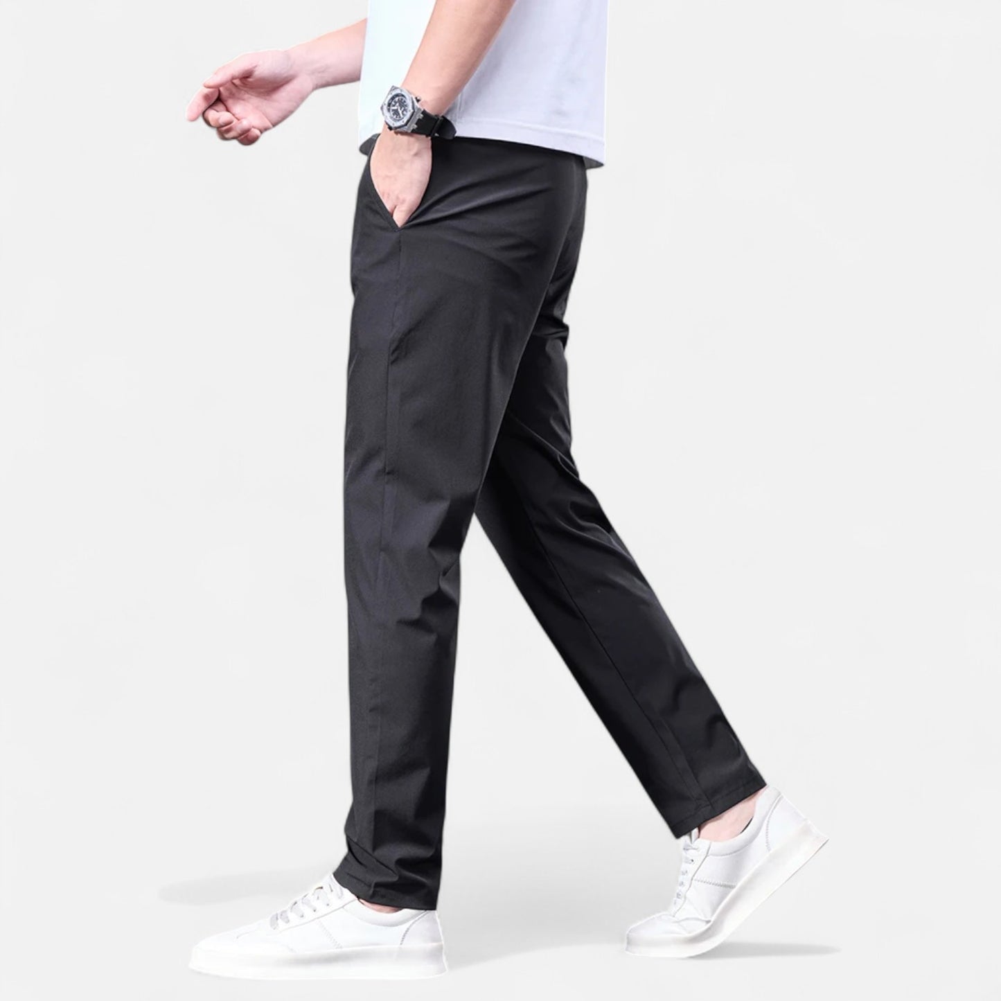 Masimon | Men’s Straight‑Leg Casual Suit Trousers – Elastic Waistband, Smart Everyday Comfort