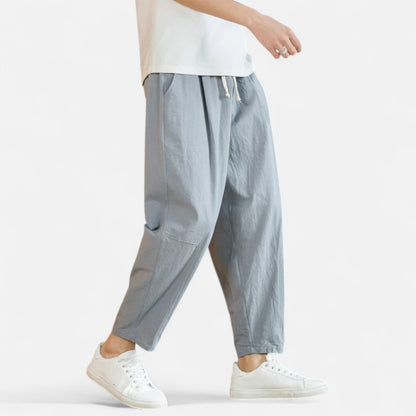 Masimon | Men’s Loosely-Fitted Cotton‑Linen Casual Trousers – Breathable Straight-Leg with Elastic Waist
