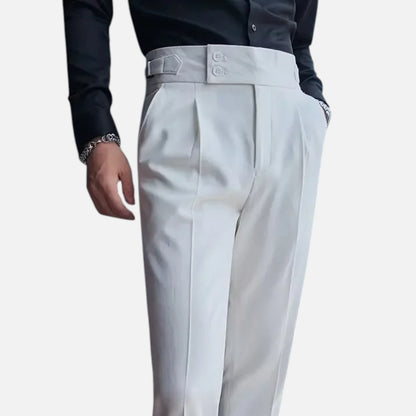 Masimon | Men’s Slim-Fit Single-Pleat Business Casual Trousers – Classic Parisian Style with Button Closure