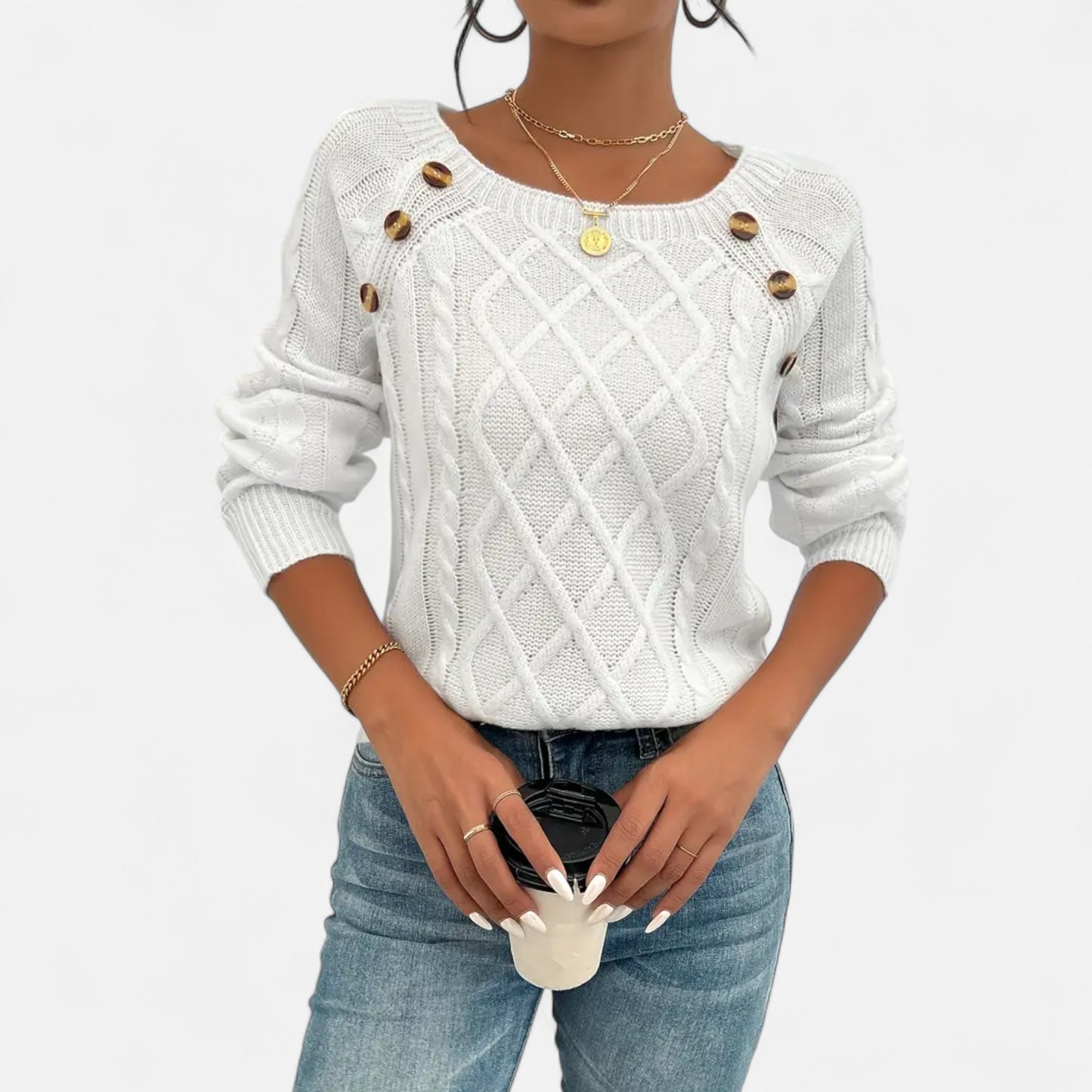 Masimon | Women’s Sweater – Square Neck Cable Knit Elegance