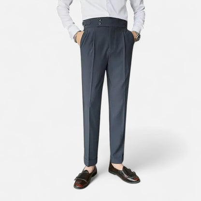 Masimon | Men’s Slim-Fit Single-Pleat Business Casual Trousers – Classic Parisian Style with Button Closure