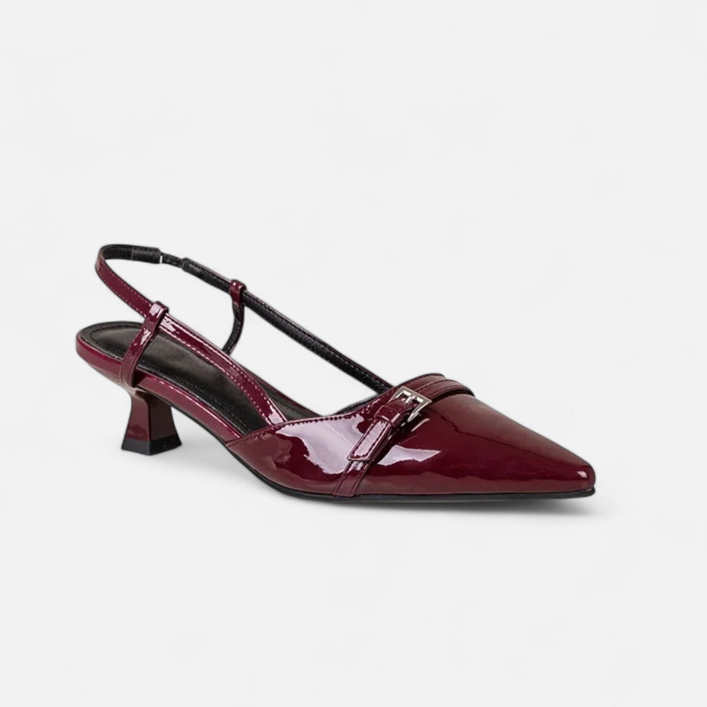 Masimon | Women’s Mid‑Heel White Slingback Sandals – Patent-Leather Elegance with Ankle Strap