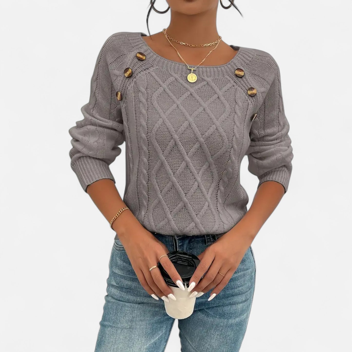 Masimon | Women’s Sweater – Square Neck Cable Knit Elegance