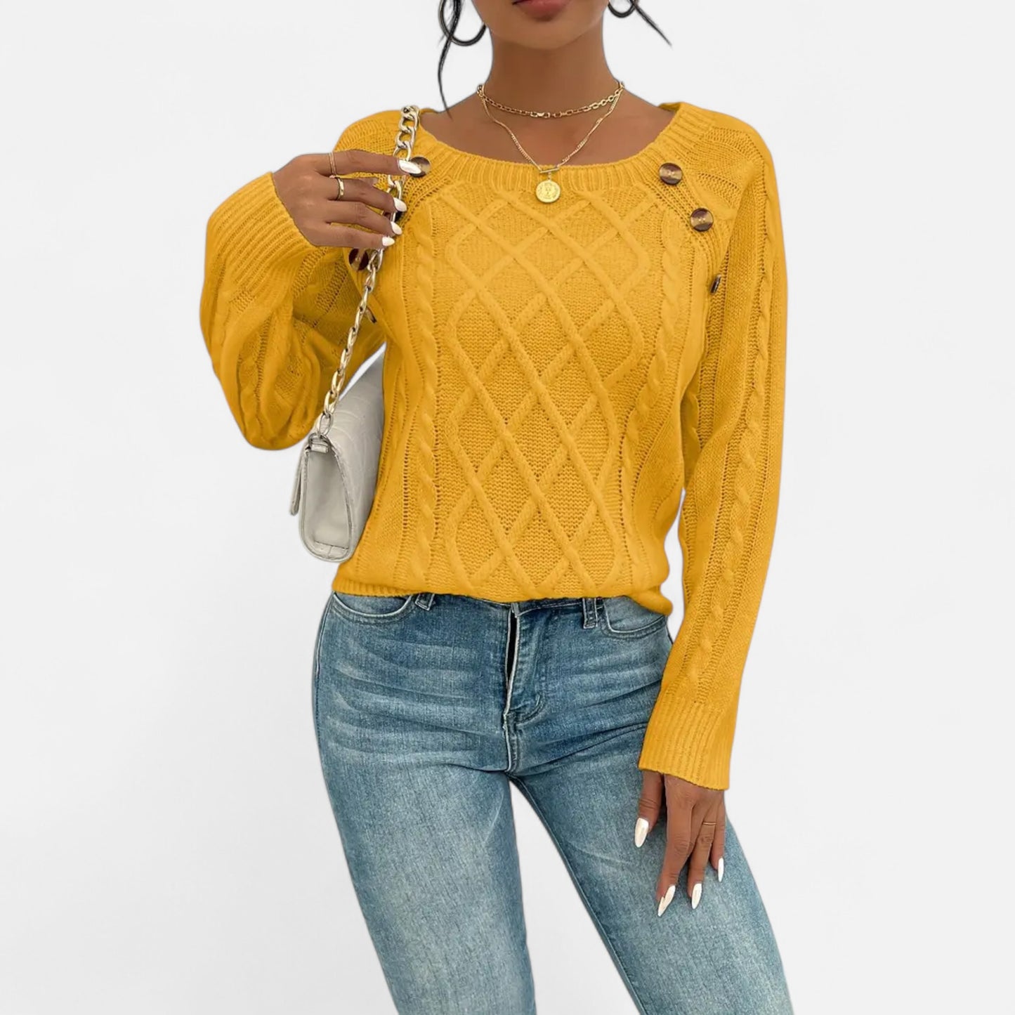 Masimon | Women’s Sweater – Square Neck Cable Knit Elegance