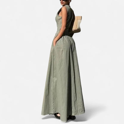 Masimon | Women’s Pleated Zipped Midi Dress – Sleeveless Bodycon Summer Party Dress