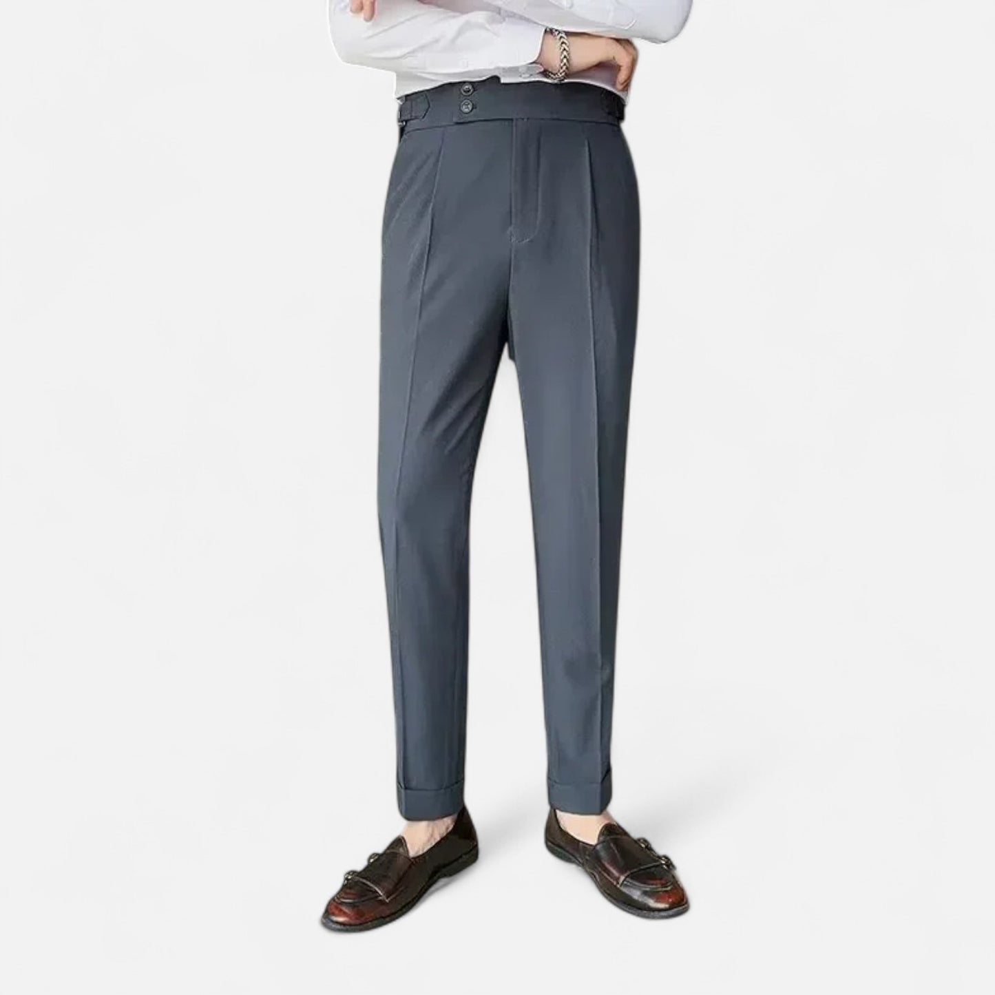 Masimon | Men’s Slim-Fit Single-Pleat Business Casual Trousers – Classic Parisian Style with Button Closure