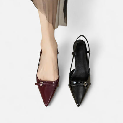 Masimon | Women’s Mid‑Heel White Slingback Sandals – Patent-Leather Elegance with Ankle Strap