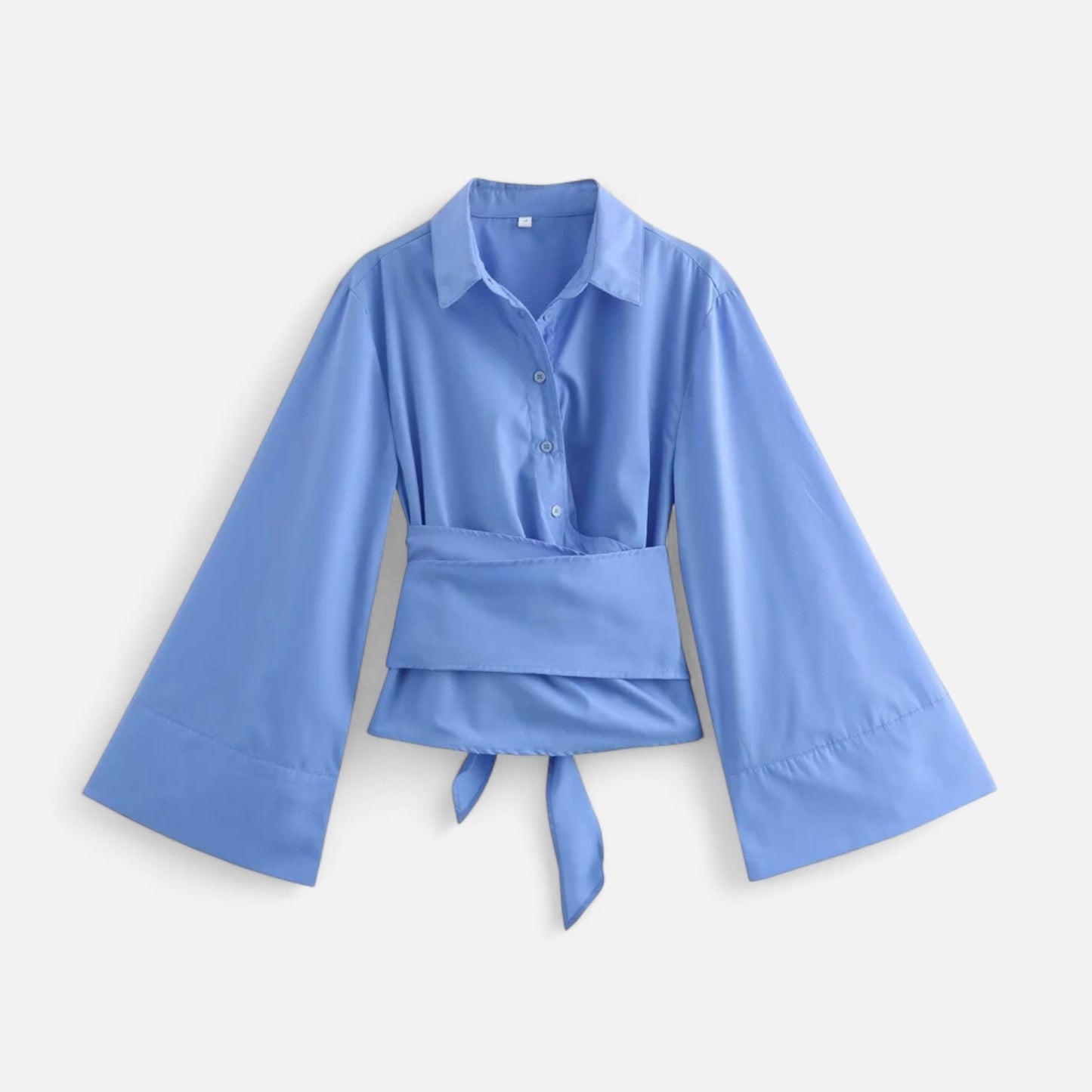 Masimon | Women’s Long‑Sleeve Kimono‑Style Blouse – Soft Breathable Fabric with Bow‑Tie Collar & Front Buttons